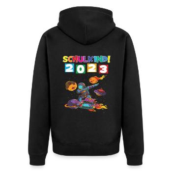 Schulkind 2023 Einschulung 2023 Schulanfang - Unisex Premium Bio Zip Hoodie - Schwarz - Hinten - Nico (187cm)