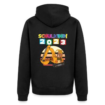 Schulkind 2023 Einschulung 2023 Schulanfang - Unisex Premium Bio Zip Hoodie - Schwarz - Hinten - Nico (187cm)