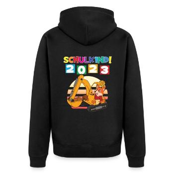 Schulkind 2023 Einschulung 2023 Schulanfang - Unisex Premium Bio Zip Hoodie - Schwarz - Hinten - Nico (187cm)