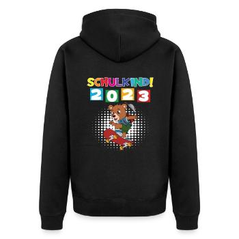 Schulkind 2023 Einschulung 2023 Schulanfang - Unisex Premium Bio Zip Hoodie - Schwarz - Hinten - Nico (187cm)