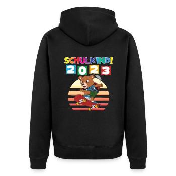 Schulkind 2023 Einschulung 2023 Schulanfang - Unisex Premium Bio Zip Hoodie - Schwarz - Hinten - Nico (187cm)