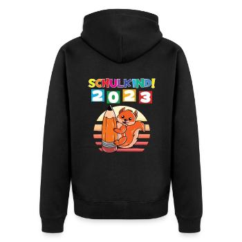 Schulkind 2023 Einschulung 2023 Schulanfang - Unisex Premium Bio Zip Hoodie - Schwarz - Hinten - Nico (187cm)