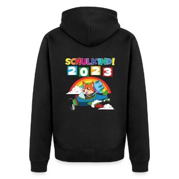 Schulkind 2023 Einschulung 2023 Schulanfang - Unisex Premium Bio Zip Hoodie - Schwarz - Hinten - Nico (187cm)