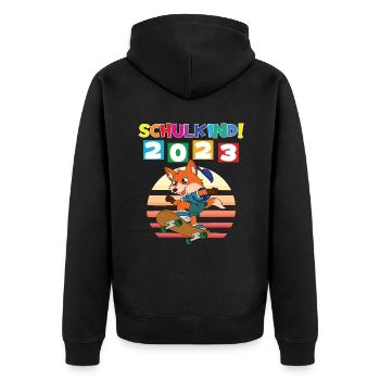 Schulkind 2023 Einschulung 2023 Schulanfang - Unisex Premium Bio Zip Hoodie - Schwarz - Hinten - Nico (187cm)