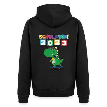 Schulkind 2023 Einschulung 2023 Schulanfang - Unisex Premium Bio Zip Hoodie - Schwarz - Hinten - Nico (187cm)