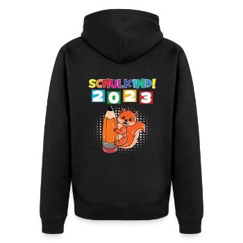Schulkind 2023 Einschulung 2023 Schulanfang - Unisex Premium Bio Zip Hoodie - Schwarz - Hinten - Nico (187cm)