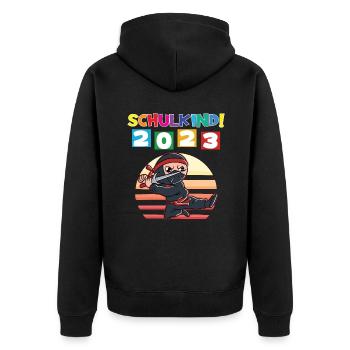 Schulkind 2023 Einschulung 2023 Schulanfang - Unisex Premium Bio Zip Hoodie - Schwarz - Hinten - Nico (187cm)
