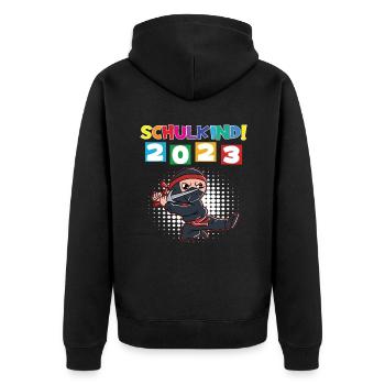 Schulkind 2023 Einschulung 2023 Schulanfang - Unisex Premium Bio Zip Hoodie - Schwarz - Hinten - Nico (187cm)