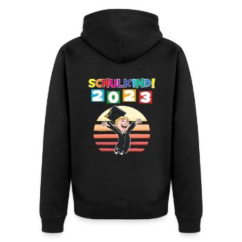 Schulkind 2023 Einschulung 2023 Schulanfang - Unisex Premium Bio Zip Hoodie - Schwarz - Hinten - Nico (187cm)