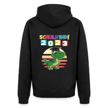 Schulkind 2023 Einschulung 2023 Schulanfang - Unisex Premium Bio Zip Hoodie - Schwarz - Hinten - Nico (187cm)
