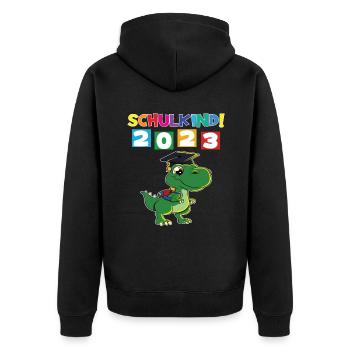 Schulkind 2023 Einschulung 2023 Schulanfang - Unisex Premium Bio Zip Hoodie - Schwarz - Hinten - Nico (187cm)