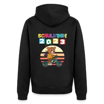 Schulkind 2023 Einschulung 2023 Schulanfang - Unisex Premium Bio Zip Hoodie - Schwarz - Hinten - Nico (187cm)