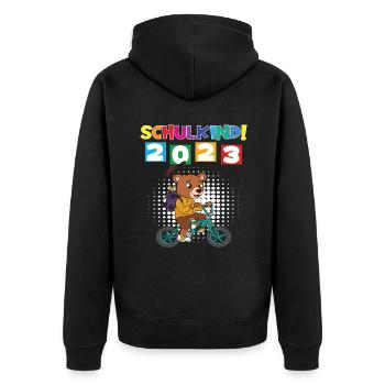 Schulkind 2023 Einschulung 2023 Schulanfang - Unisex Premium Bio Zip Hoodie - Schwarz - Hinten - Nico (187cm)