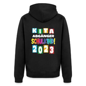 Schulkind 2023 Einschulung 2023 Schulanfang - Unisex Premium Bio Zip Hoodie - Schwarz - Hinten - Nico (187cm)