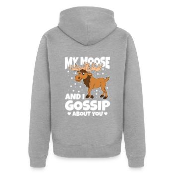 My Moose And I Gossip About You - Unisex Premium Bio Zip Hoodie - Grau meliert - Hinten - Nico (187cm)