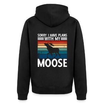 Sorry I Have Plans With My Moose - Unisex Premium Bio Zip Hoodie - Schwarz - Hinten - Nico (187cm)