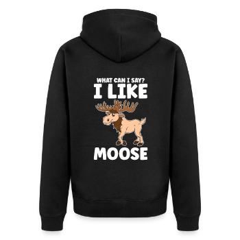 What Can I Say I Like Moose - Unisex Premium Bio Zip Hoodie - Schwarz - Hinten - Nico (187cm)