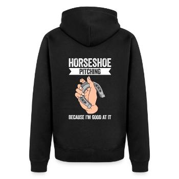Horseshoe Pitching Because I'm Good At It - Unisex Premium Bio Zip Hoodie - Schwarz - Hinten - Nico (187cm)