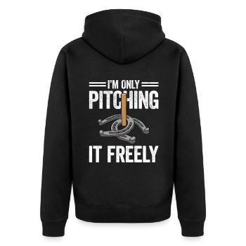 I'm Only Pitching It Freely Horseshoe Pitching - Unisex Premium Bio Zip Hoodie - Schwarz - Hinten - Nico (187cm)