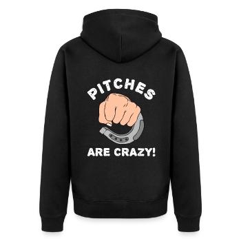 Pitches Are Crazy Horseshoe Pitching - Unisex Premium Bio Zip Hoodie - Schwarz - Hinten - Nico (187cm)