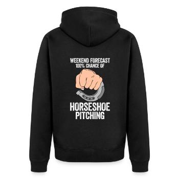 Weekend Forecast 100% Chance Of Horseshoe Pitching - Unisex Premium Bio Zip Hoodie - Schwarz - Hinten - Nico (187cm)