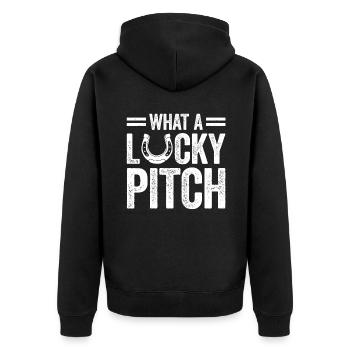 What A Lucky Pitch Horseshoe Pitching - Unisex Premium Bio Zip Hoodie - Schwarz - Hinten - Nico (187cm)
