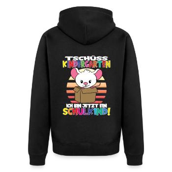 Tschüss Kindergarten Ich Bin Jetzt Ein Schulkind! - Unisex Premium Bio Zip Hoodie - Schwarz - Hinten - Nico (187cm)