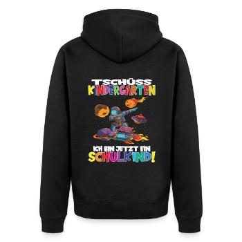 Tschüss Kindergarten Ich Bin Jetzt Ein Schulkind! - Unisex Premium Bio Zip Hoodie - Schwarz - Hinten - Nico (187cm)