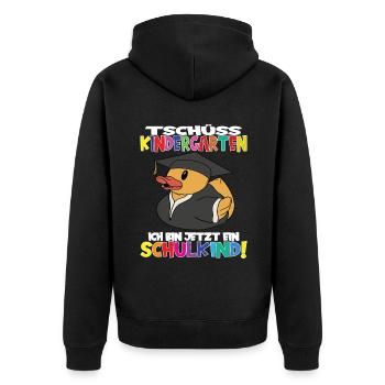 Tschüss Kindergarten Ich Bin Jetzt Ein Schulkind! - Unisex Premium Bio Zip Hoodie - Schwarz - Hinten - Nico (187cm)