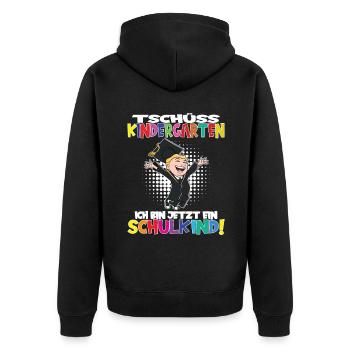 Tschüss Kindergarten Ich Bin Jetzt Ein Schulkind! - Unisex Premium Bio Zip Hoodie - Schwarz - Hinten - Nico (187cm)