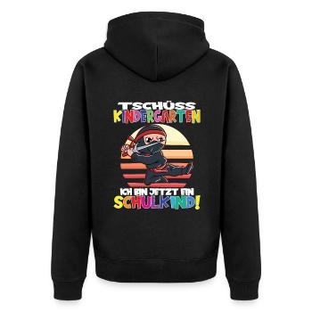 Tschüss Kindergarten Ich Bin Jetzt Ein Schulkind! - Unisex Premium Bio Zip Hoodie - Schwarz - Hinten - Nico (187cm)
