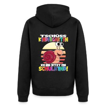 Tschüss Kindergarten Ich Bin Jetzt Ein Schulkind! - Unisex Premium Bio Zip Hoodie - Schwarz - Hinten - Nico (187cm)