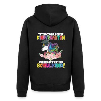 Tschüss Kindergarten Ich Bin Jetzt Ein Schulkind! - Unisex Premium Bio Zip Hoodie - Schwarz - Hinten - Nico (187cm)