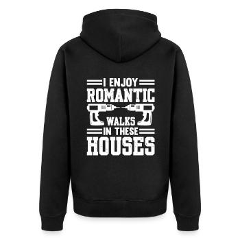 J’aime les promenades romantiques dans ces maisons charpentier - Veste à capuche bio Premium Unisexe - noir - Dos - Nico (187cm)