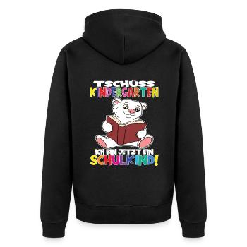 Tschüss Kindergarten Ich Bin Jetzt Ein Schulkind! - Unisex Premium Bio Zip Hoodie - Schwarz - Hinten - Nico (187cm)
