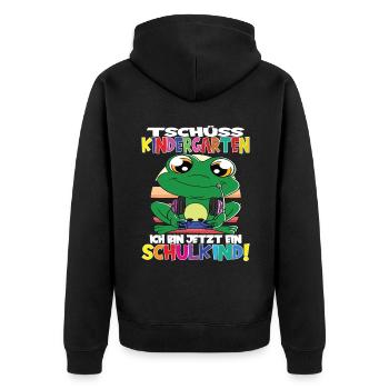 Tschüss Kindergarten Ich Bin Jetzt Ein Schulkind! - Unisex Premium Bio Zip Hoodie - Schwarz - Hinten - Nico (187cm)