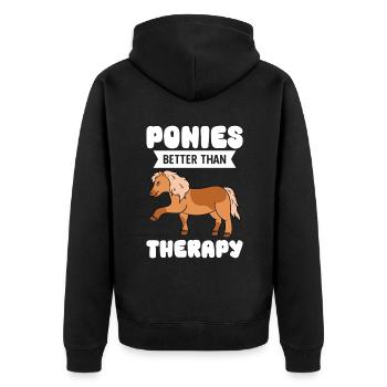 Ponies Better Than Therapy - Unisex Premium Bio Zip Hoodie - Schwarz - Hinten - Nico (187cm)