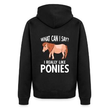 What Can I Say I Really Like Ponies - Unisex Premium Bio Zip Hoodie - Schwarz - Hinten - Nico (187cm)