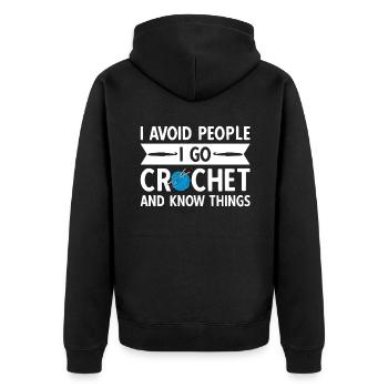 J’évite les gens que je vais crocheter et je sais des choses - Veste à capuche bio Premium Unisexe - noir - Dos - Nico (187cm)