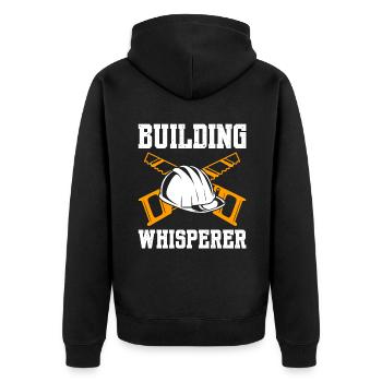 Building Whisperer Construction Worker - Unisex Premium Bio Zip Hoodie - Schwarz - Hinten - Nico (187cm)