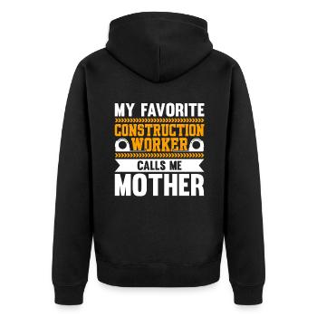 My Favorite Construction Worker Calls Me Mother - Unisex Premium Bio Zip Hoodie - Schwarz - Hinten - Nico (187cm)