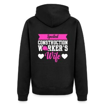 Spoiled Construction Worker's Wife - Unisex Premium Bio Zip Hoodie - Schwarz - Hinten - Nico (187cm)