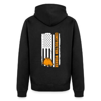 Flag USA Construction Worker - Unisex Premium Bio Zip Hoodie - Schwarz - Hinten - Nico (187cm)