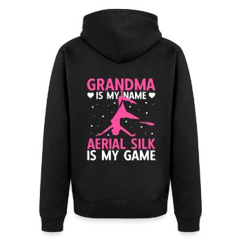 Grandma Is My Name Aerial Silk Is My Game - Unisex Premium Bio Zip Hoodie - Schwarz - Hinten - Nico (187cm)