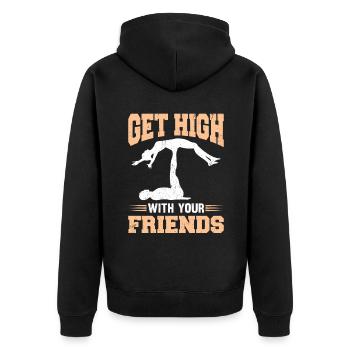 Acroyoga Get High With Your Friends Acro Yoga - Unisex Premium Bio Zip Hoodie - Schwarz - Hinten - Nico (187cm)