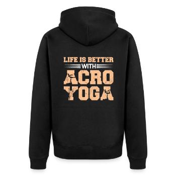 Acroyoga Life Is Better With Acroyoga - Unisex Premium Bio Zip Hoodie - Schwarz - Hinten - Nico (187cm)