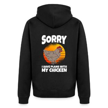Désolé, j’ai des projets avec mon poulet - Veste à capuche bio Premium Unisexe - noir - Dos - Nico (187cm)