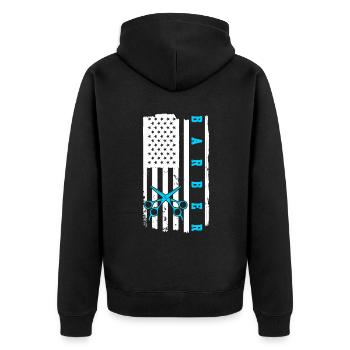 Barber Flag USA Barber - Unisex Premium Bio Zip Hoodie - Schwarz - Hinten - Nico (187cm)