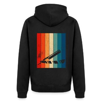 Retro Barber Shavette - Unisex Premium Bio Zip Hoodie - Schwarz - Hinten - Nico (187cm)