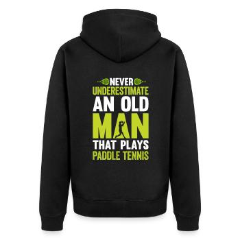 Ne sous-estimez jamais un vieil homme joue au paddle-tennis - Veste à capuche bio Premium Unisexe - noir - Dos - Nico (187cm)